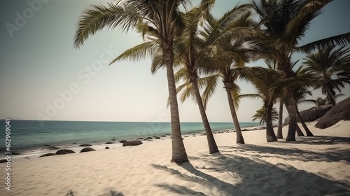 Palmy Trees Frame a Pristine Sandy Beach, Unveiling the Wonders of the Coastal Landscape © Ranya Art Studio
