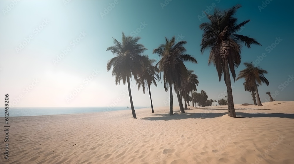 Palmy Trees Grace a Golden Sandy Beach, Providing a Gateway to Coastal Serenity