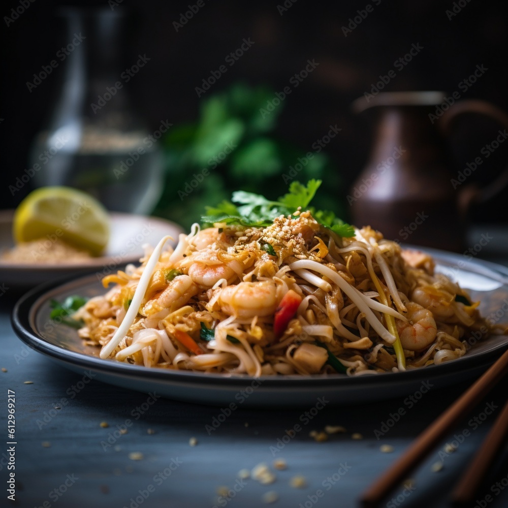 Close-up of Thai Pad Thai with Shrimp and Tofu Close-up of Thai Pad Thai with Shrimp and Tofu
