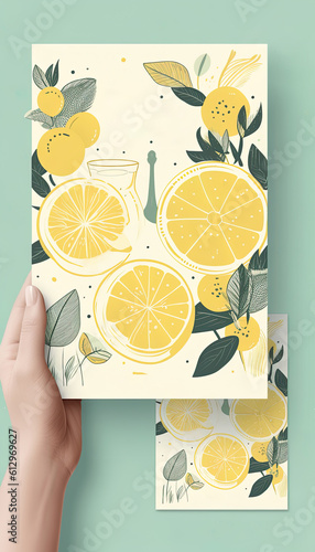 Lemon summer cocktail flyer design. Copy space, add text. Generative Ai illustration