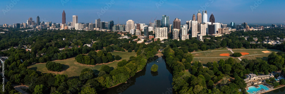 Aerial 180 degree  panoramic view  of Atlanta skyline 