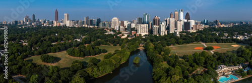 Aerial 180 degree  panoramic view  of Atlanta skyline 