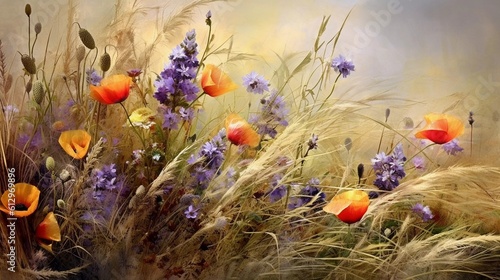 Wildflowers at dawn, poppies photo