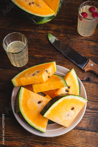 Fototapeta Naklejka Na Ścianę i Meble -  Sliced Yellow Watermelon