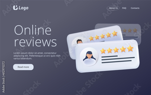 People Characters Giving Five Star Feedback. Clients Choosing Satisfaction Rating and Leaving Positive Review. Customer Service and User Experience Concept. 3D render Vector Illustration