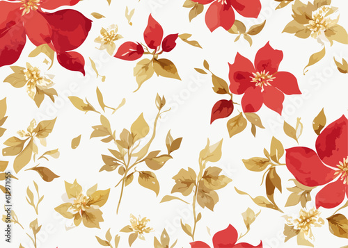 Red and gold crossandra seamless floral pattern, Flower pattern illustration photo