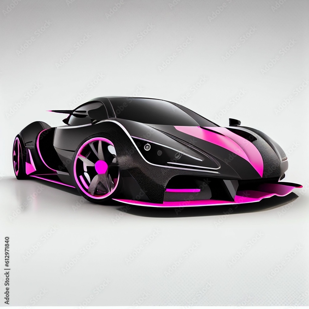 Black pink sport futuristic car on isolated white background.  Generative AI