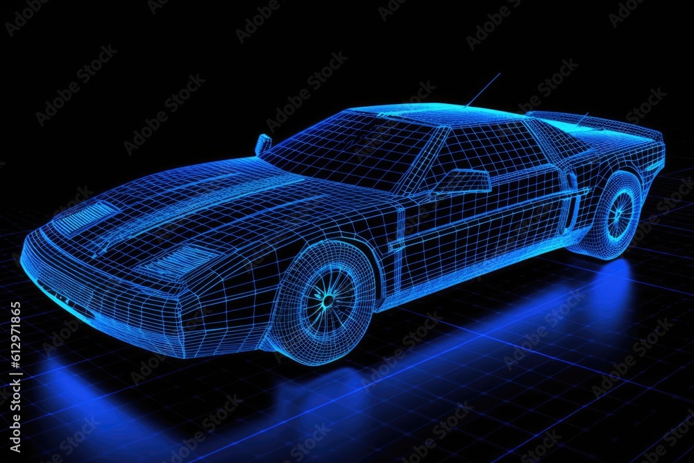 sleek 3D car model against a black background. Generative AI sleek 3D car model against a black background. Generative AI