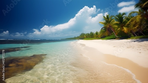 Azure beach haven, mesmerizing tropical beach, sunlit shores, and azure waters