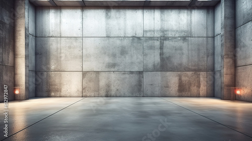 A room with a concrete wall and floor. Generative AI.