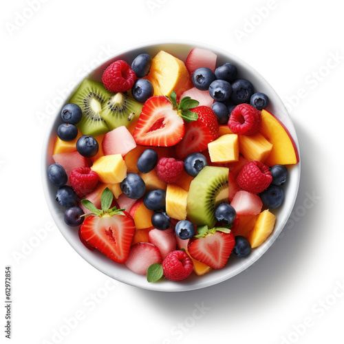 Bowl of Fruit Salad on a Wh...