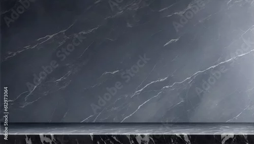 Obraz Empty grey marble tabletop with dark stone background, generative ai