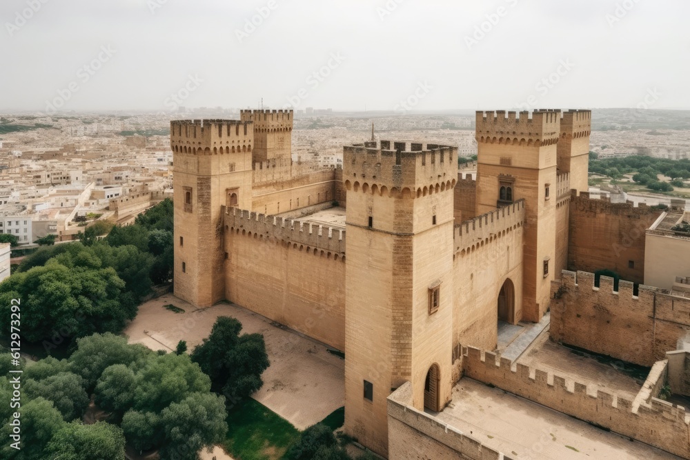 Fototapeta premium medieval castle surrounded by a bustling city. Generative AI