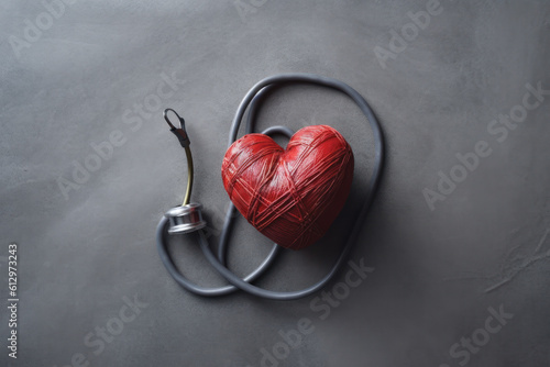 Photo health care concept heart and stethoscope on grey background