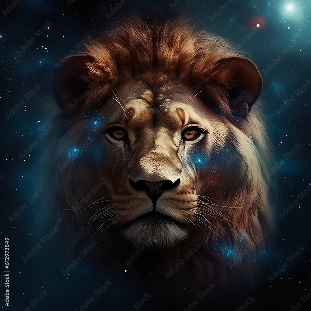Lion, Lion in space, Colored lion, stars, lion in the stars Lion, Lion in space, Colored lion, stars, lion in the stars