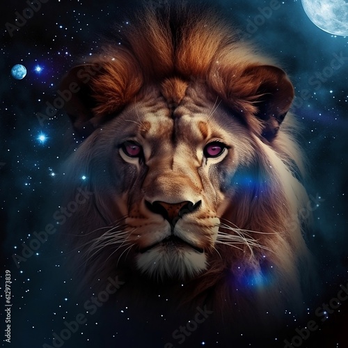 Lion  Lion in space  Colored lion  stars  lion in the stars