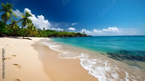 Sunlit paradise, idyllic tropical beach, swaying palms, and radiant sunshine © Ranya Art Studio