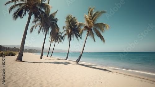Palmy Trees and a Sandy Beach Illuminate the Evening Sky © Ranya Art Studio