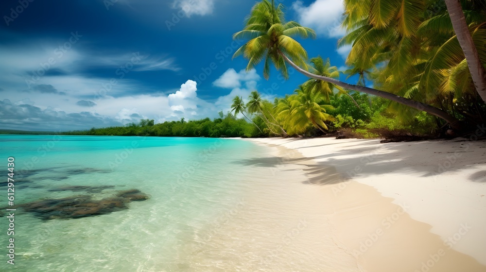 Fototapeta premium Island serenity, idyllic tropical beach, melodic waves, and serenade of serenity