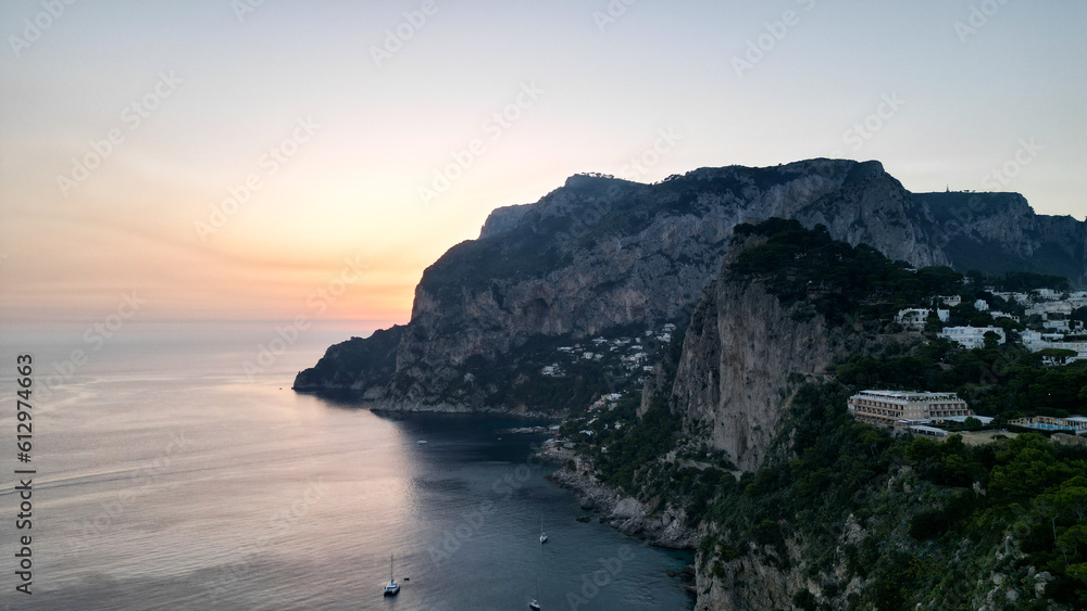 Capri coastline with sunset