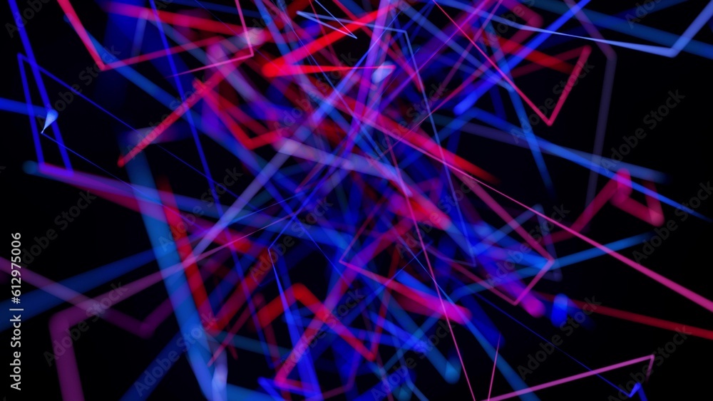 Motion graphics, sci-fi bg with flow of blue red neon glow lines form ...