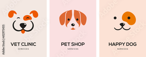 Modern style pets logos  icons. Dog  cat illustrations and symbols