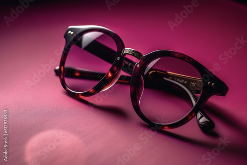 Sunglasses isolated on pastel magenta background.Close up view.Copy and text space.Created with generative ai