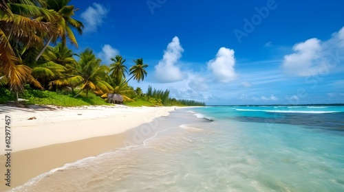 Coastal dreamscape, picturesque tropical beach, swaying palms, and tranquil seascape