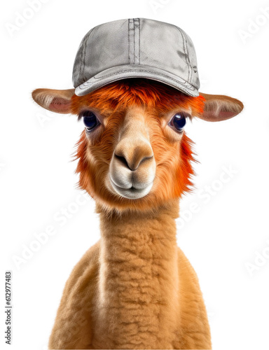 alpaca with a grey cap isolated on a transparant background, clipart for printing and presentations  © Alan