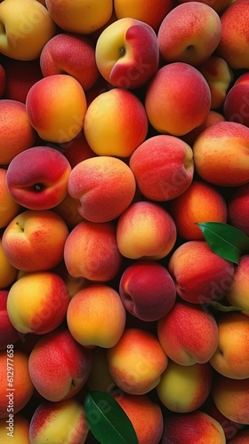 Top Down view of a Pie made of Peaches, Vivid Colors, Studio Photography, Commercial Shot. Generative AI.
