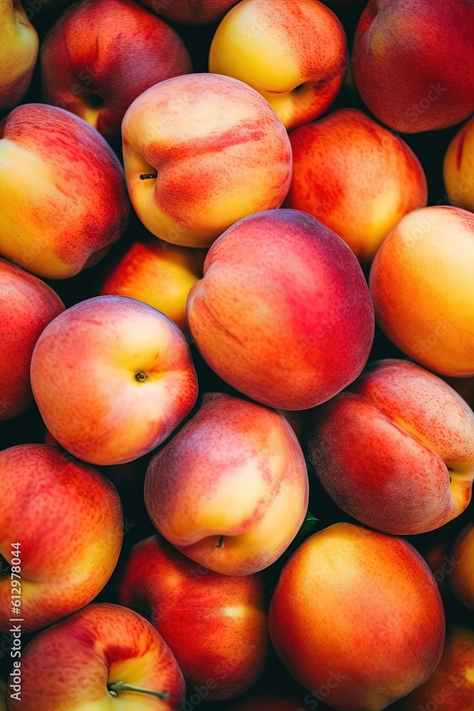 Top Down view of a Pie made of Peaches, Vivid Colors, Studio Photography, Commercial Shot. Generative AI.
