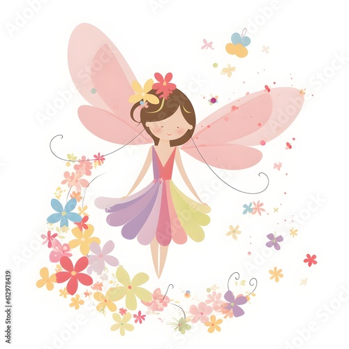 Enchanted pixie whispers  delightful illustration of colorful fairies with vibrant wings and whispers of flowers
