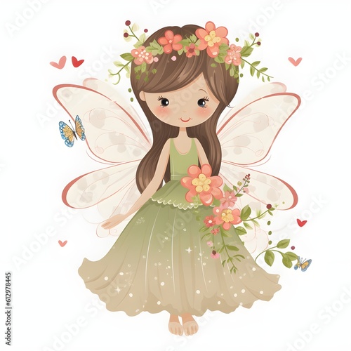 Whimsical fairy oasis, colorful clipart of cute fairies with playful wings and oasis of flower charms