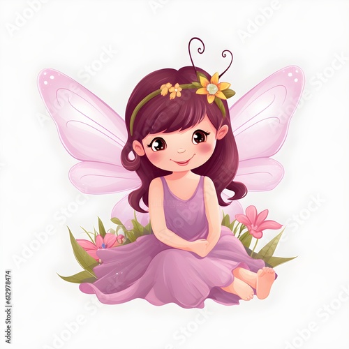 Vibrant floral symphony, adorable illustration of cute fairies with colorful wings and harmonious flower adornments