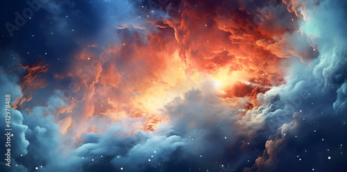  nebula in a cloud of hot stars on a blue background. Generative AI.