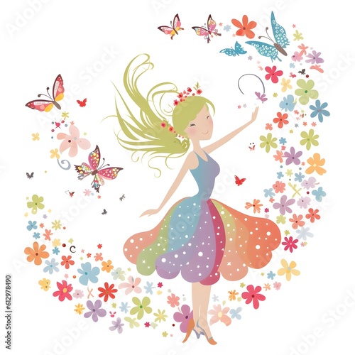 Enchanted garden symphony  colorful clipart of cute fairies with enchanted wings and harmonious garden flowers