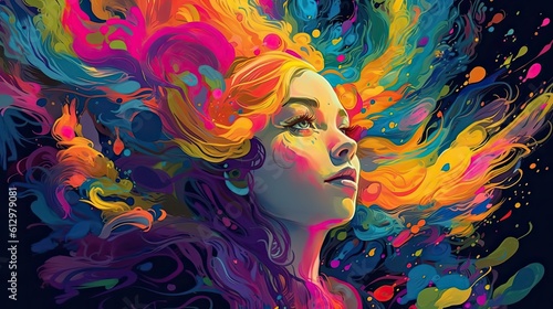Psychedelic sci-fi with a vibrant and colorful portrayal of a captivating Princess.