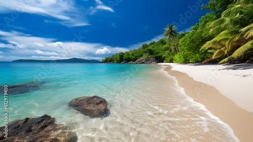 Sandy wonder, exquisite tropical beach, sunlit sands, and serene coastal delight