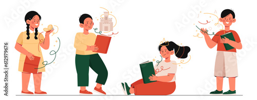 Set of reading children vector concept