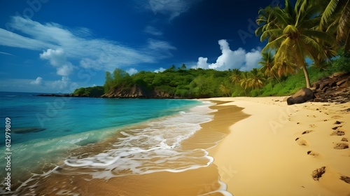 Coastal oasis, beautiful tropical beach, swinging hammocks, and serene shoreline