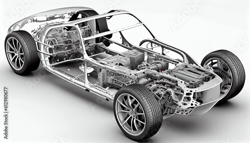 3D Car Parts Scheme Composition with white background made with AI image generator