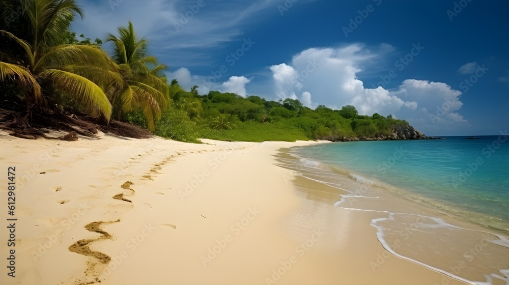 Beachfront beauty, idyllic tropical beach, golden sands, and spectacular ocean views