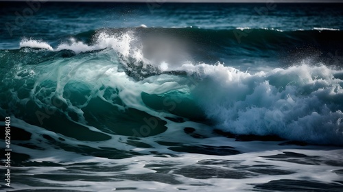 Azure dreams, breathtaking sea waves, majestic skies, and captivating foam