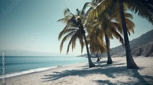 Palmy Trees and a Sandy Beach Create a Serene Atmosphere