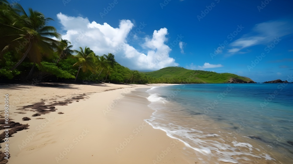 Island paradise, idyllic tropical beach, turquoise waves, and secluded island oasis