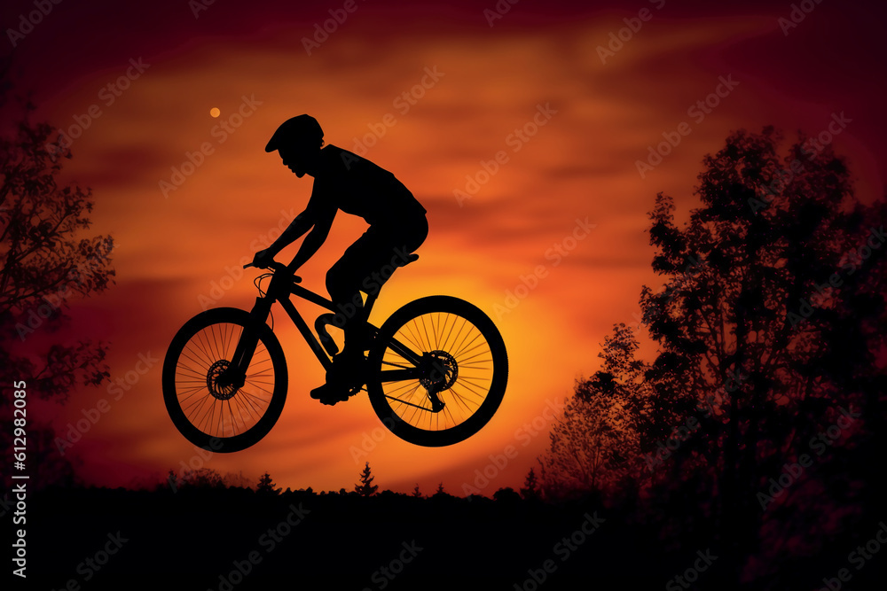A man flying through the air while riding a bike. AI generative A man flying through the air while riding a bike. AI generative
