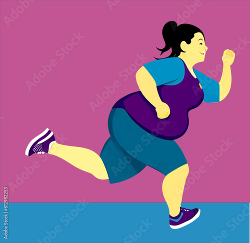 Dicke Frau beim joggen. Übergewicht verlieren durch Sport und Bewegung