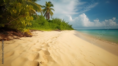 Coastal paradise  breathtaking tropical beach  sun-kissed sands  and heavenly coastal setting
