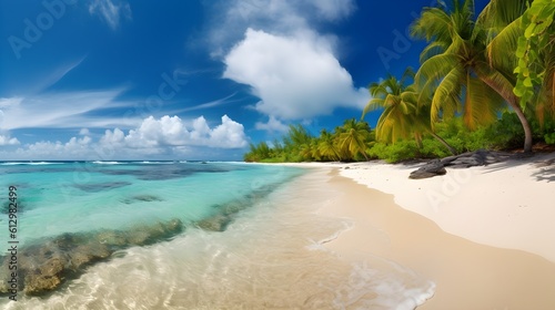 Coastal wonder  tranquil tropical beach  lush greenery  and natural wonders
