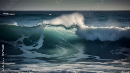 Coastal serenity, awe-inspiring ocean waves, ethereal clouds, and delicate foam © Ranya Art Studio